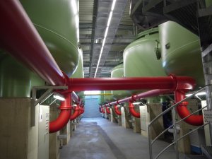 Filter hall in a water extraction plant 